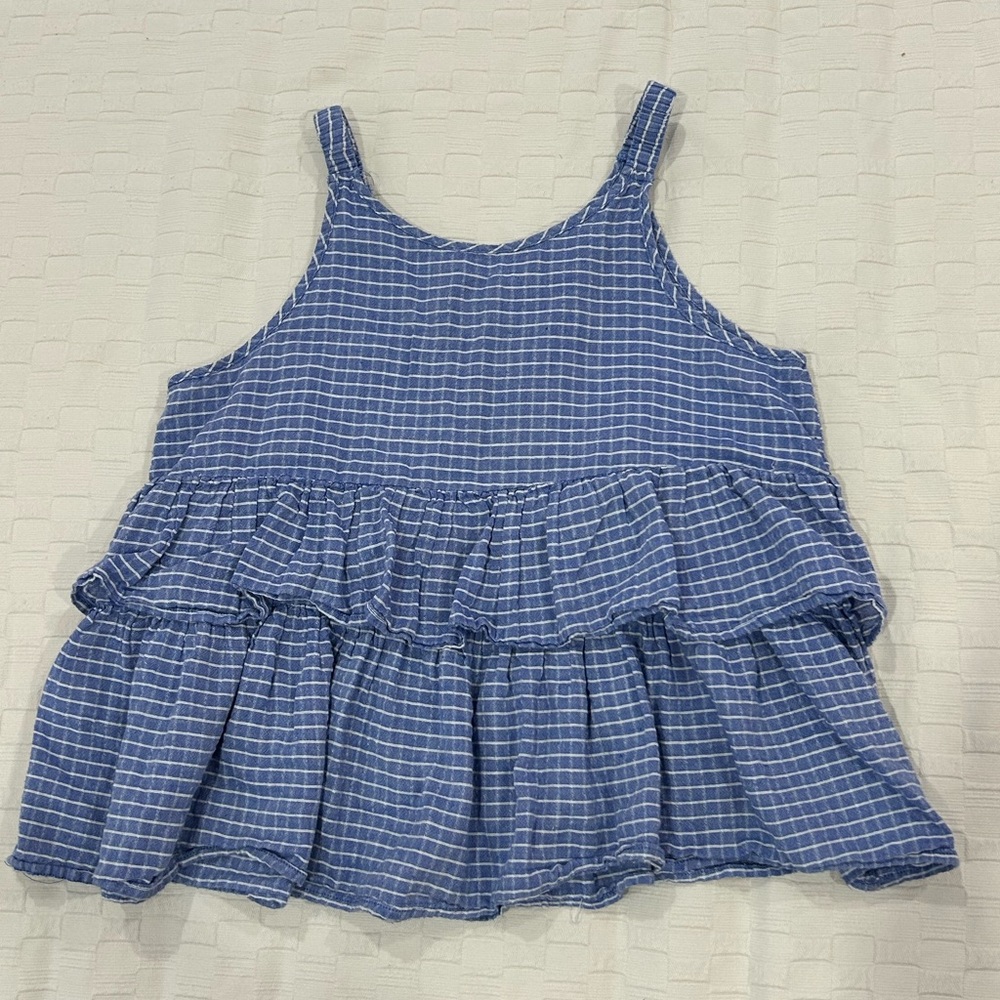Blue Checkered Ruffle Tank Top